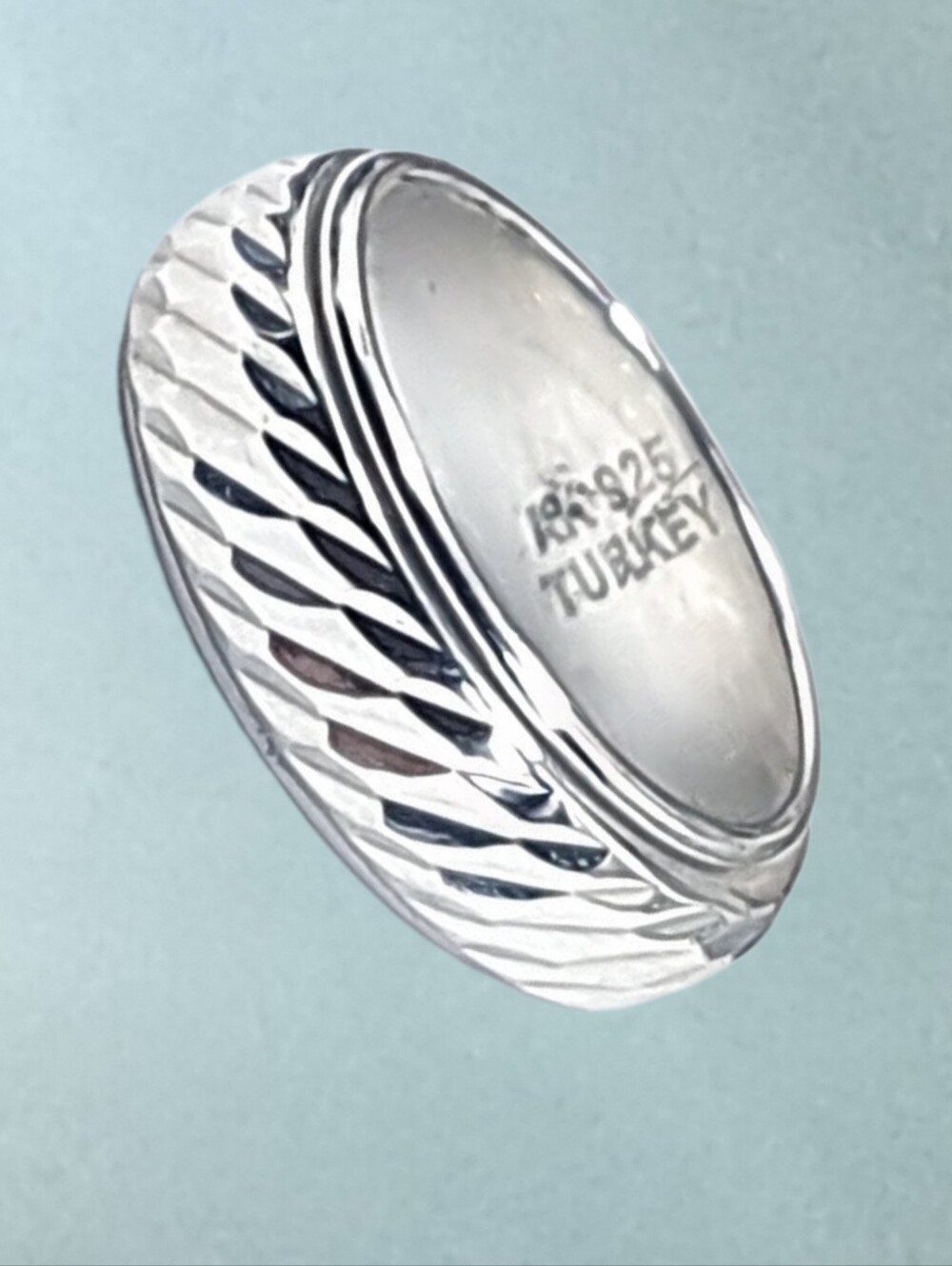 Atasay Kuyumculuk Fluted Sterling Silver Ring with Diagonal Grooves. Size 8